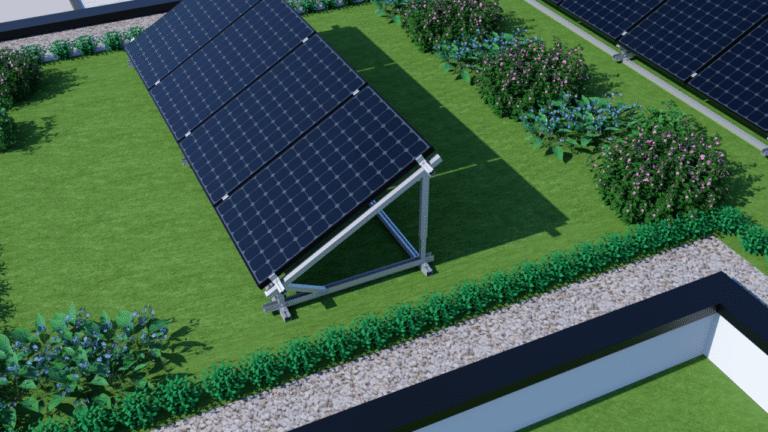 3D-Visualisierung einer Solaranlage auf begrüntem Dach