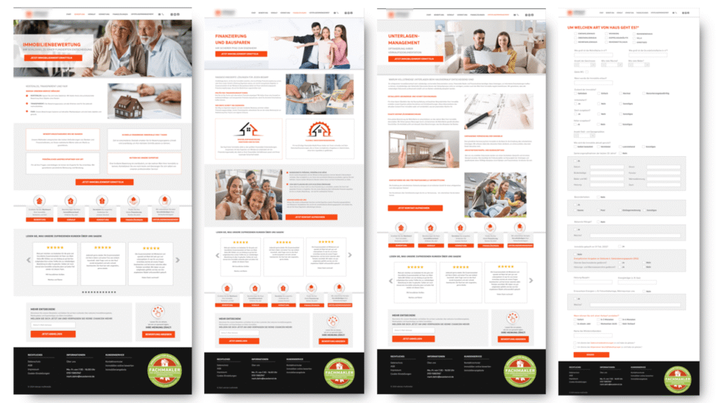 Webdesign-Mockups einer mehrseitigen Website in modernem Layout