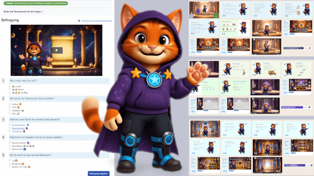 E-Learning-Gamification mit KI-Charakter und interaktiven Lernmodulen